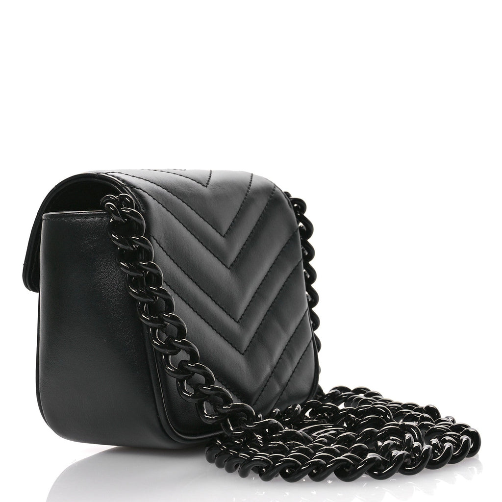 Calfskin Matelasse Monochrome GG Marmont Chain Mini Belt Bag Black