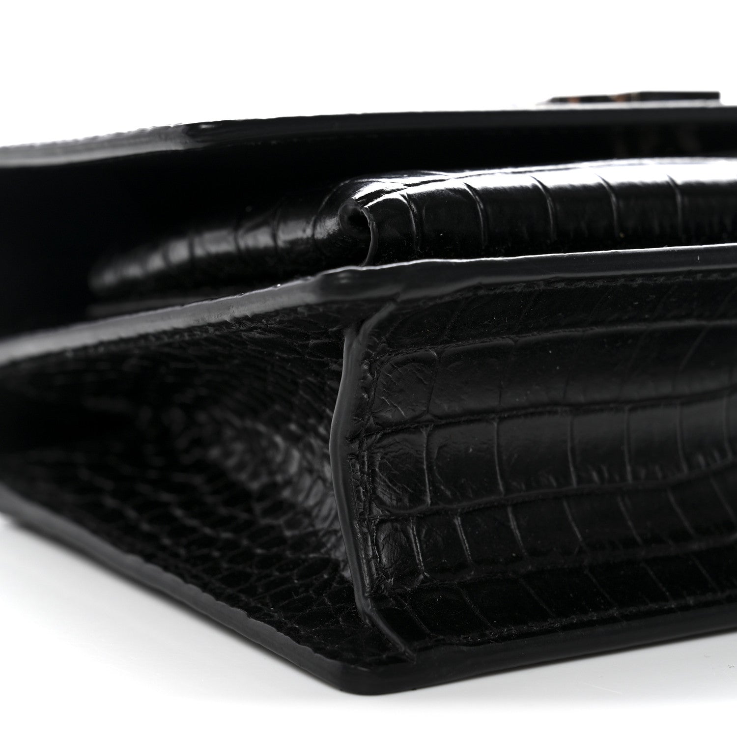 Calfskin Crocodile Embossed Monogram Sunset Chain Wallet Black