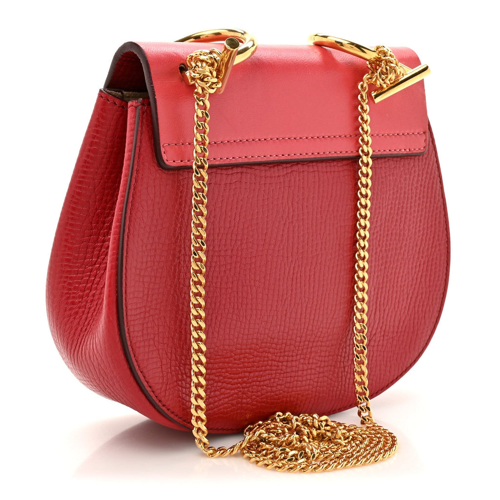 Grained Calfskin Lambskin Mini Bi-Color Drew Shoulder Bag Red