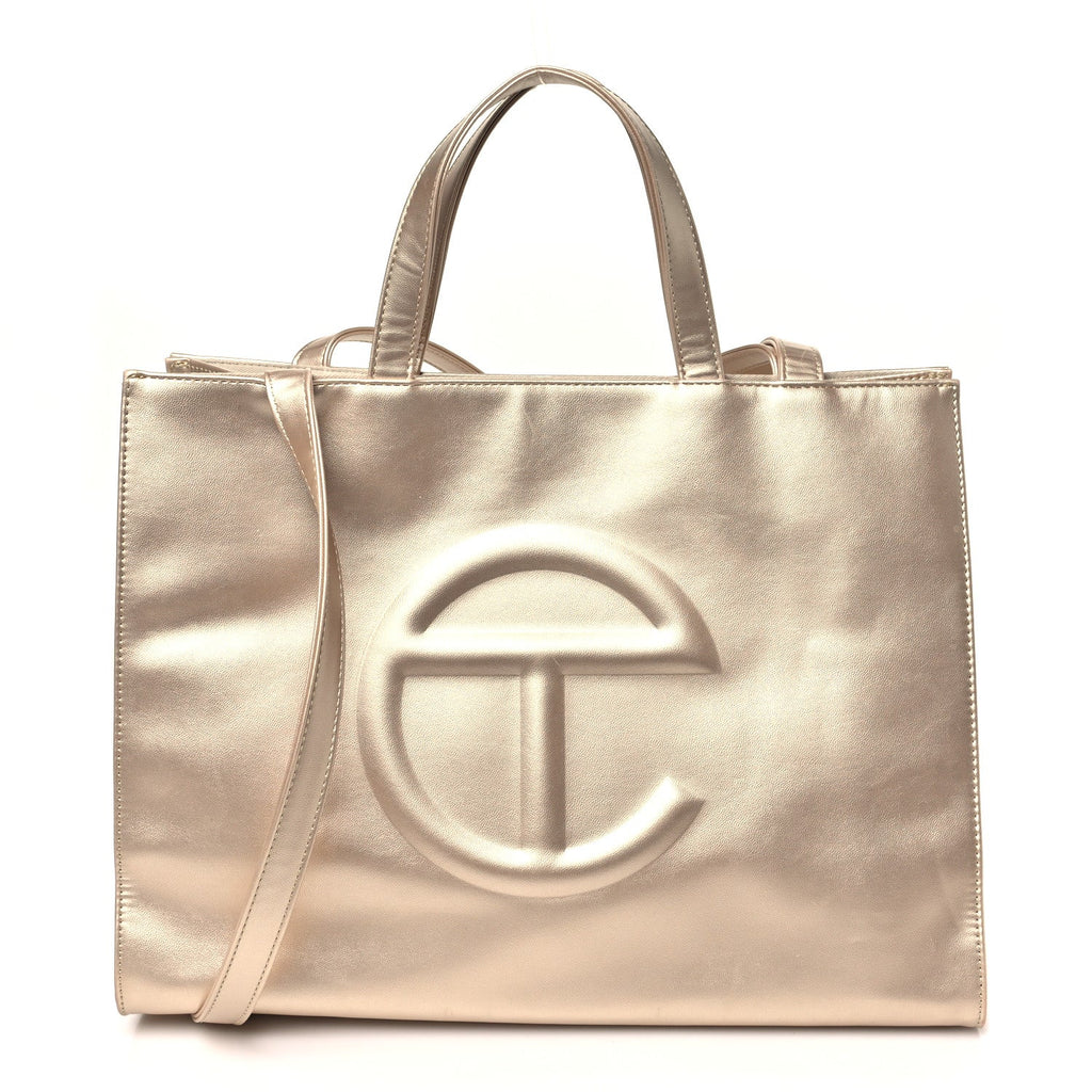Metallic Vegan Leather Medium Shopping Bag Gold