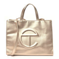 Metallic Vegan Leather Medium Shopping Bag Gold