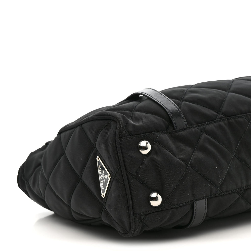 Nylon Tessuto Quilted Chain Shoulder Bag Black