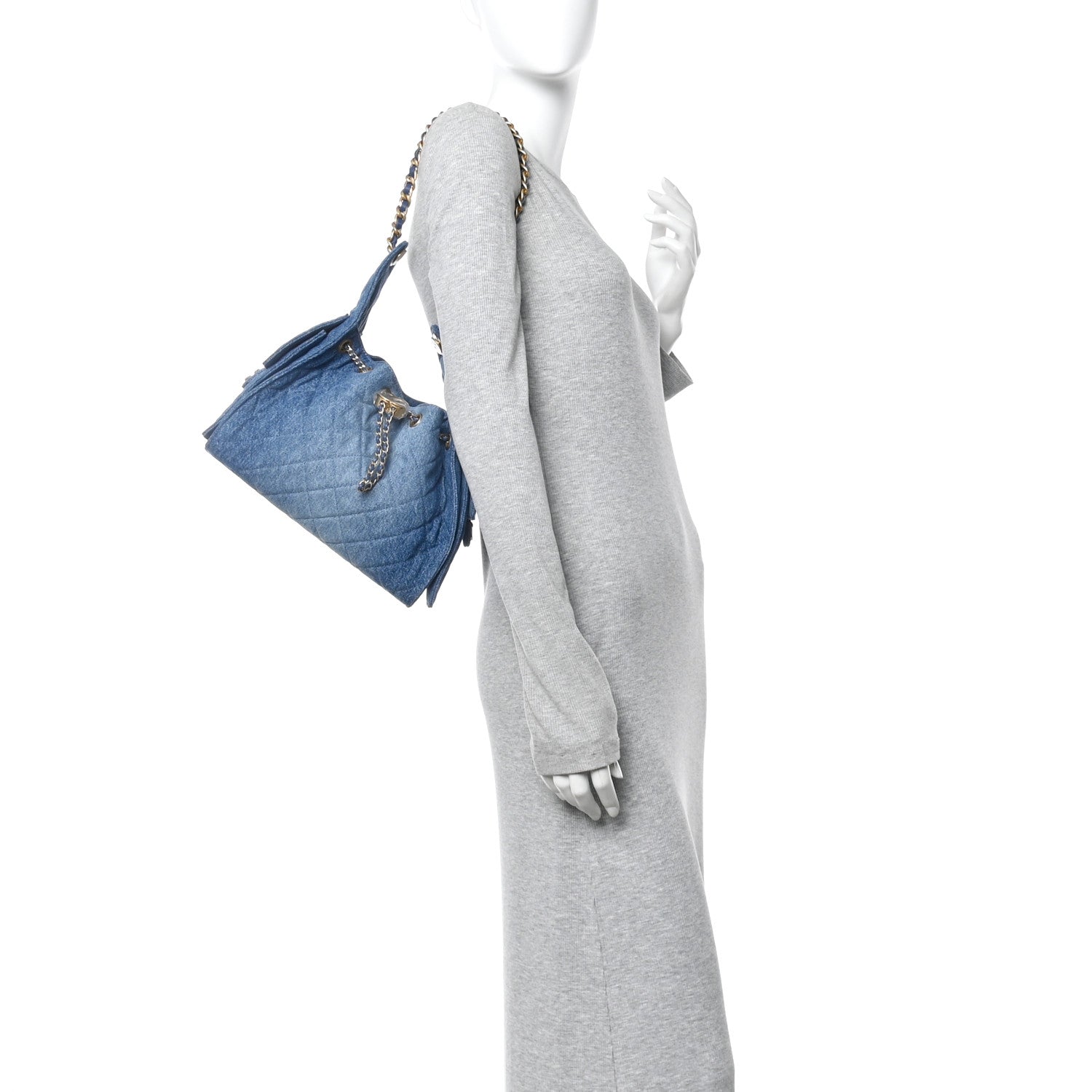 Washed Denim Quilted Small Chanel 25 Handbag Blue