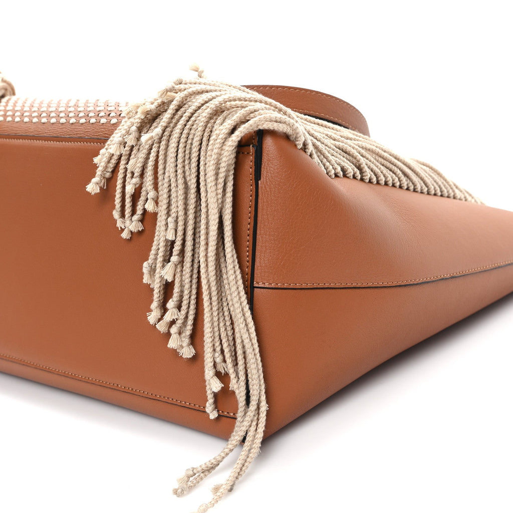 Smooth Calfskin Anagram Fringe Tote Tan