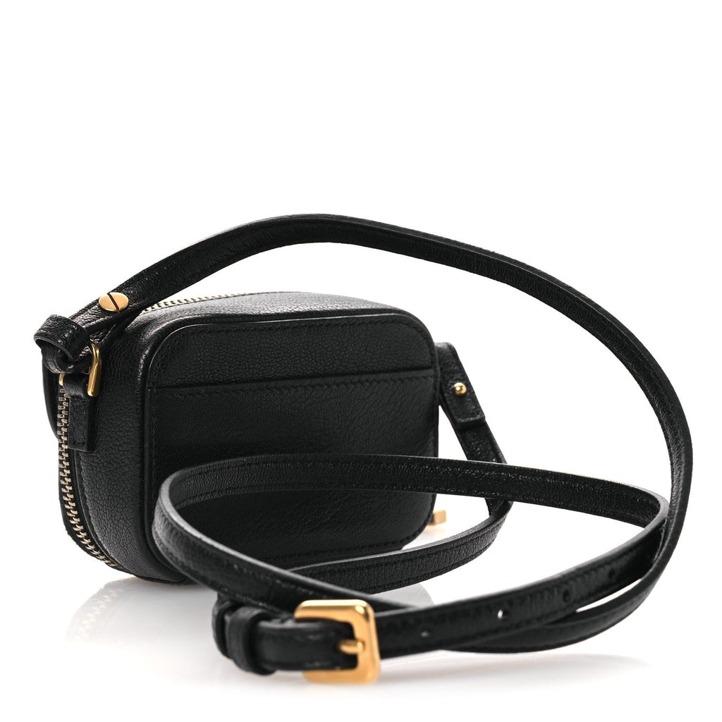 Goatskin Mini Saddle Shoulder Strap Pouch Black