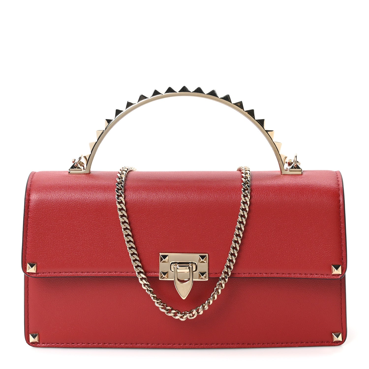 Vitello Rockstud Mini Top Handle Bag Red