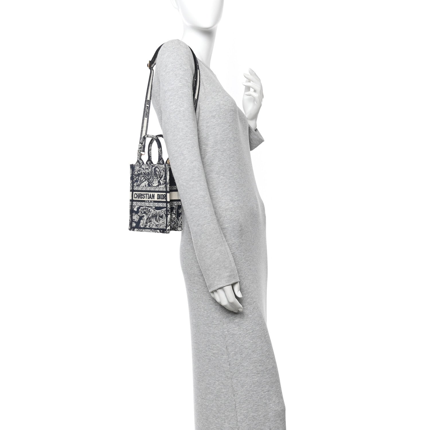 Canvas Toile de Jouy Reverse Embroidered Mini Book Tote Phone Bag Blue