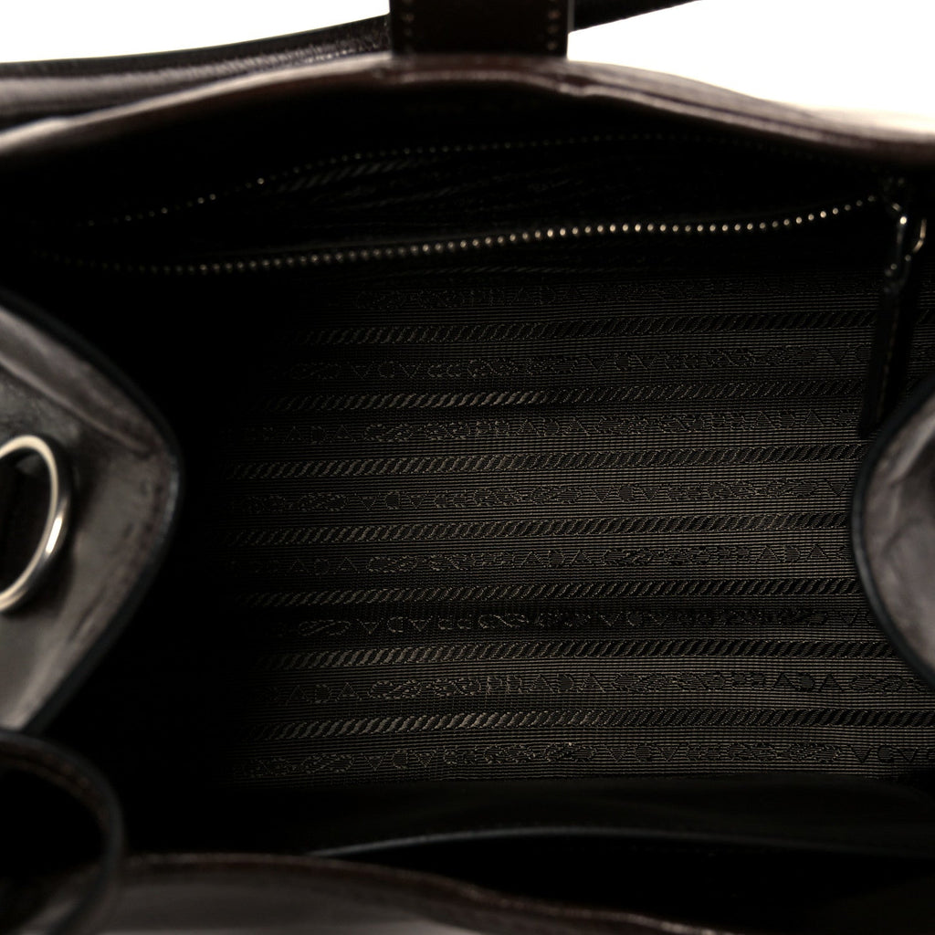 Glossy Calfskin Medium Tote Bag Dark Brown
