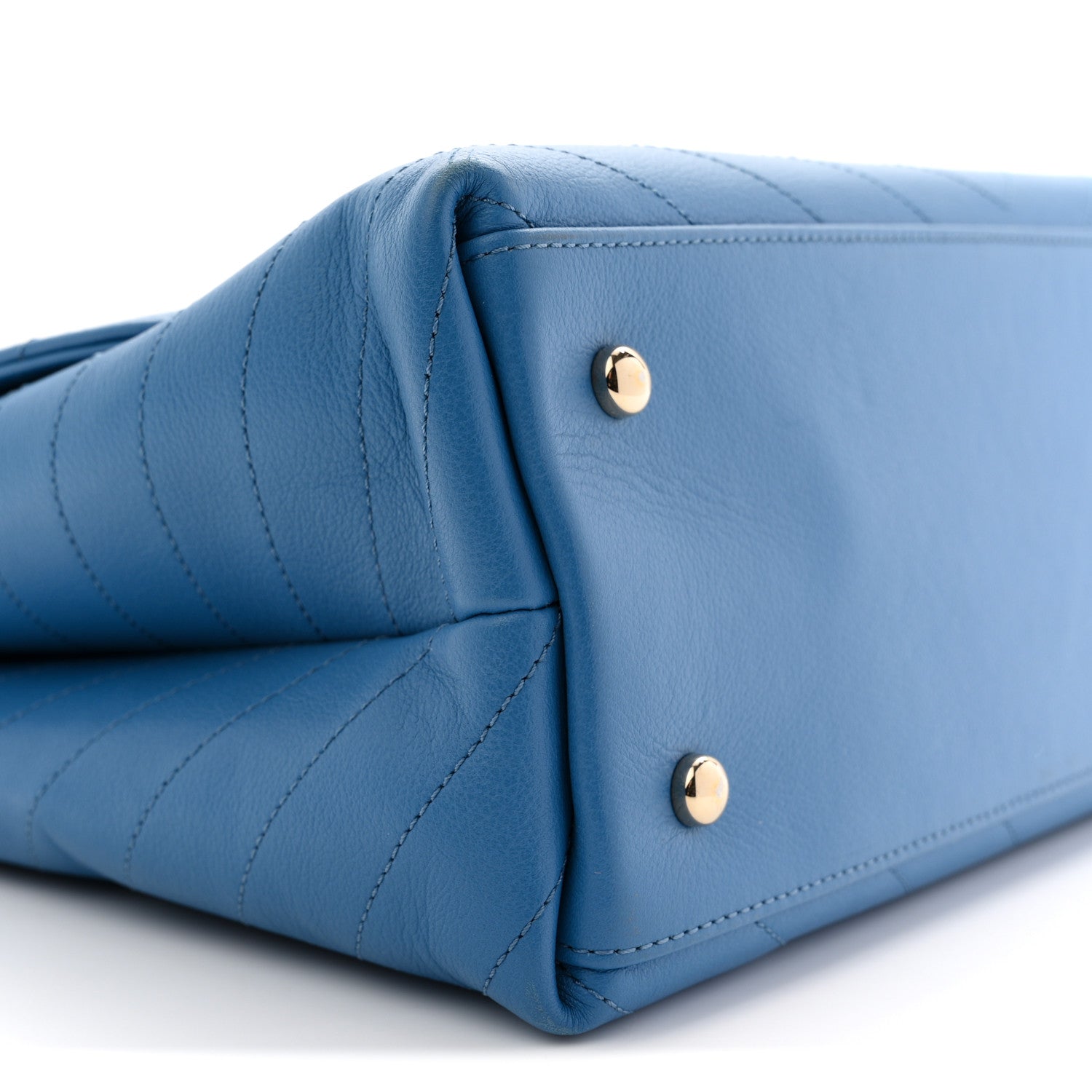 Grained Calfskin Medium Chevron Chic Top Handle Flap Blue