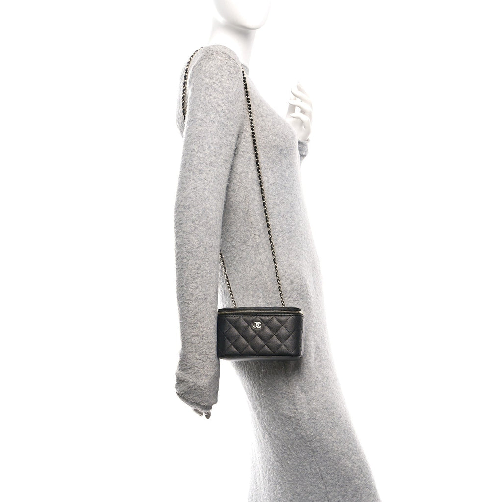Caviar Quilted Small Vanity Case With Chain Black