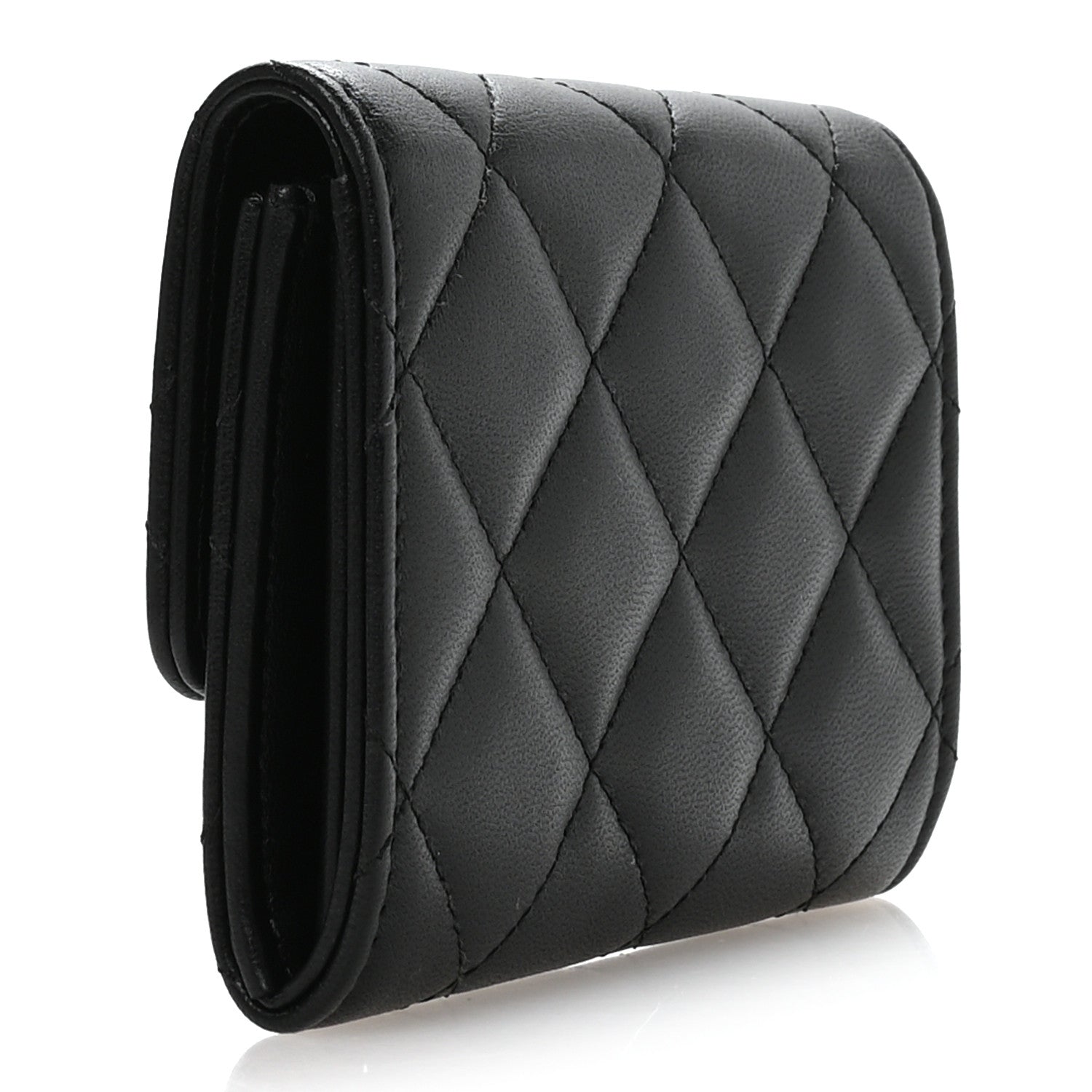 Lambskin Quilted Flap Baguette Crystal  Holder Wallet Black