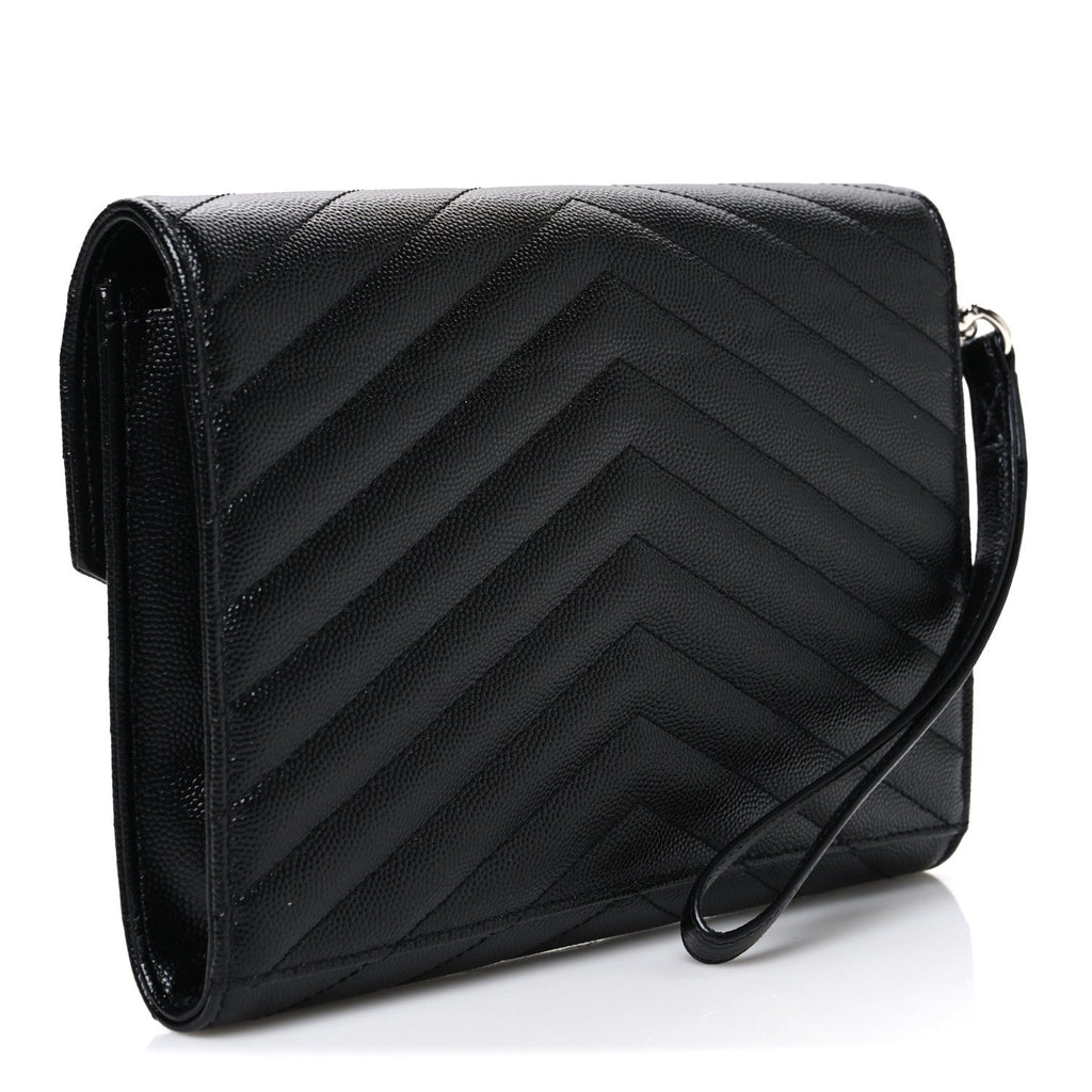 Grain De Poudre Matelasse Chevron Monogram Envelope Clutch Black
