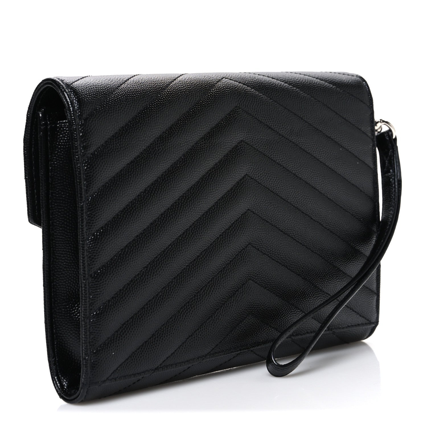 Grain De Poudre Matelasse Chevron Monogram Envelope Clutch Black