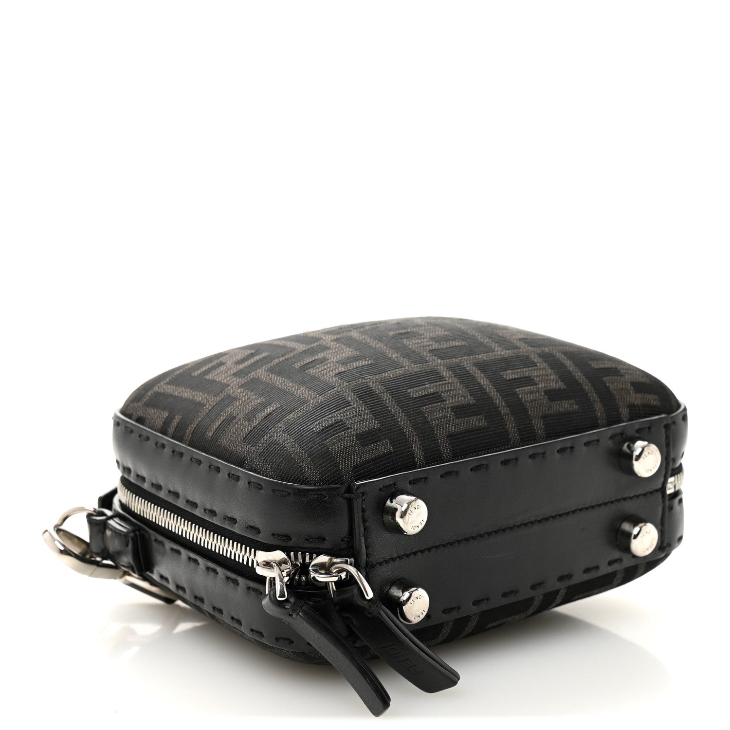 Recycled Fabric Jacquard Vitello Astro FF 1974 Mini Suitcase Bag Asfalto Black