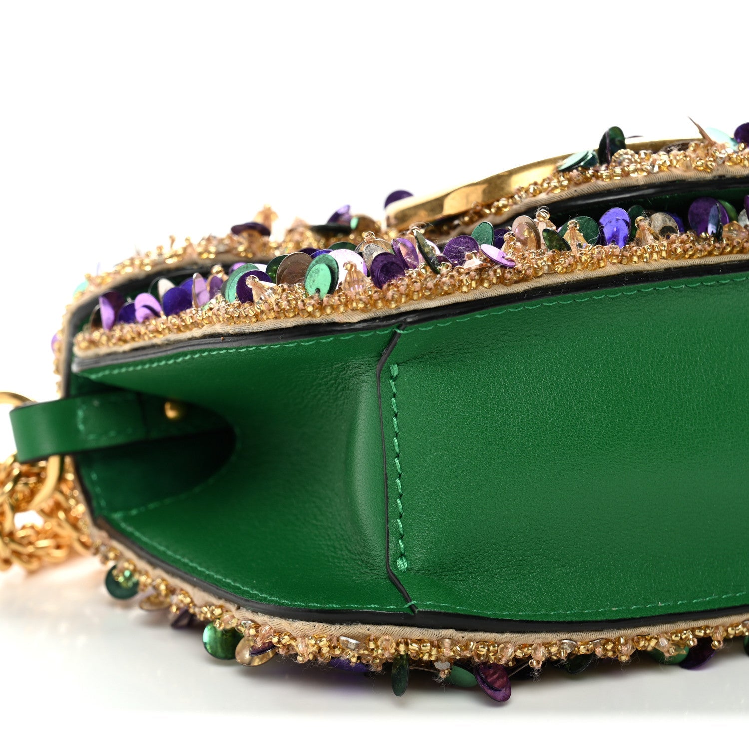 Sequin Crystal Vlogo Embroidered Small Loco Shoulder Bag Gold Multicolor