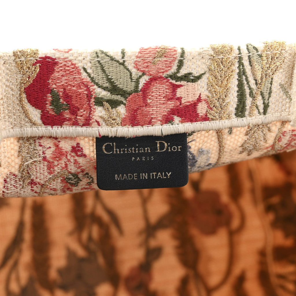 Canvas Embroidered Medium Hibiscus Book Tote Beige Multicolor