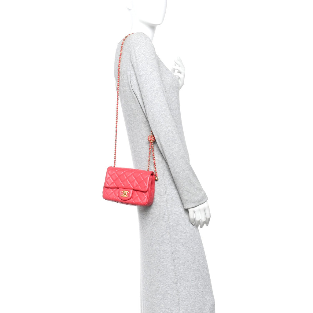 Lambskin Quilted Mini Pearl Crush Flap Red