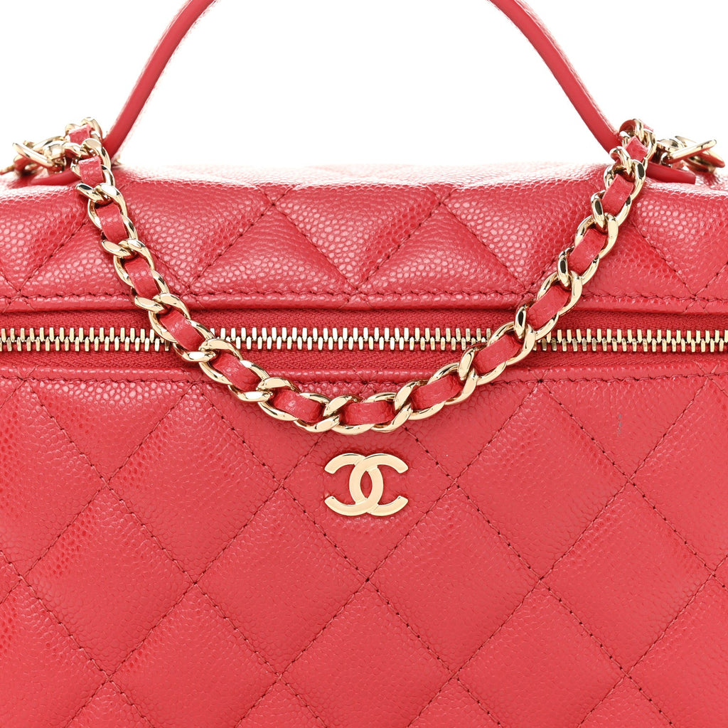 Caviar Quilted Top Handle Slim Vanity With Chain Red