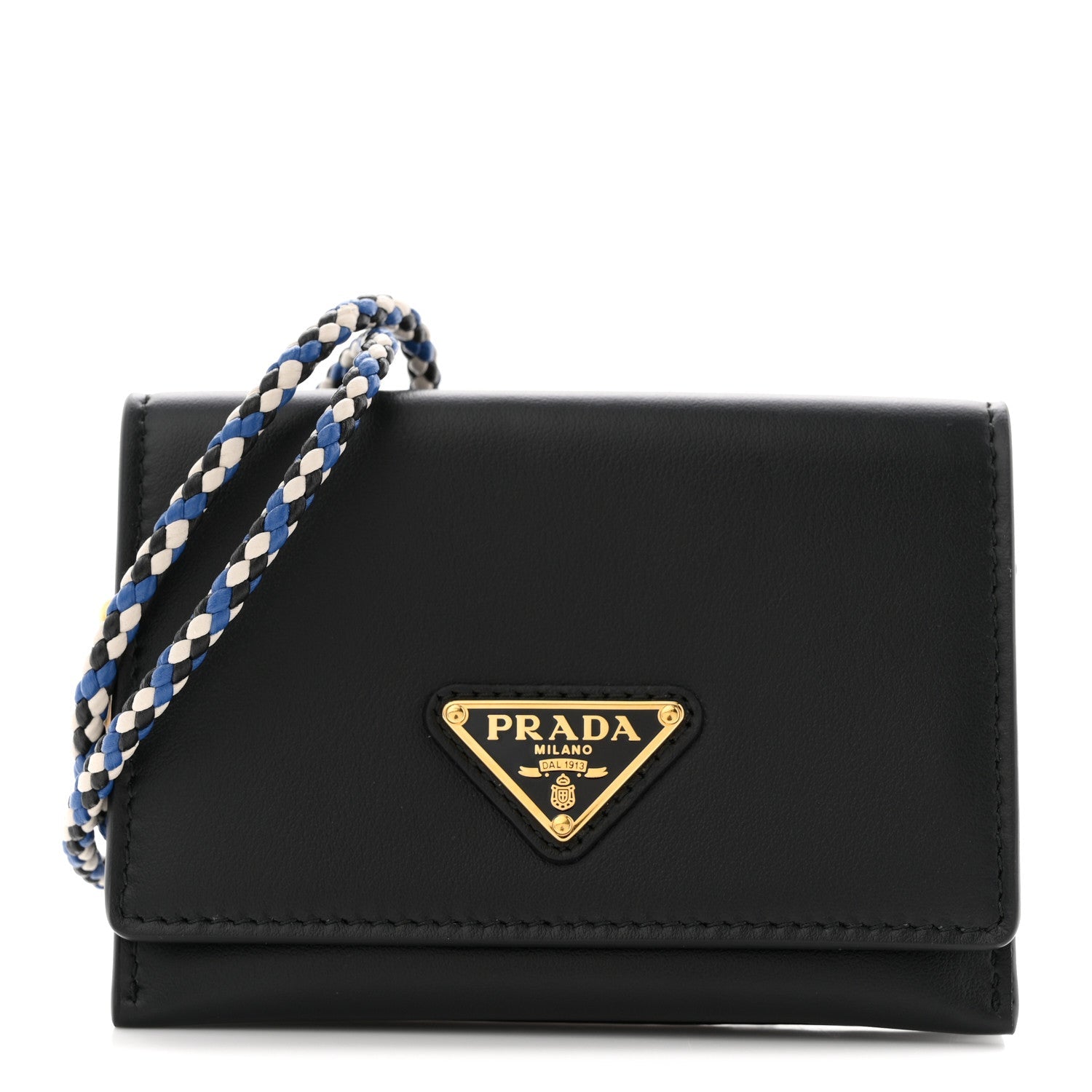 Vitello  Holder With Braided Strap Black