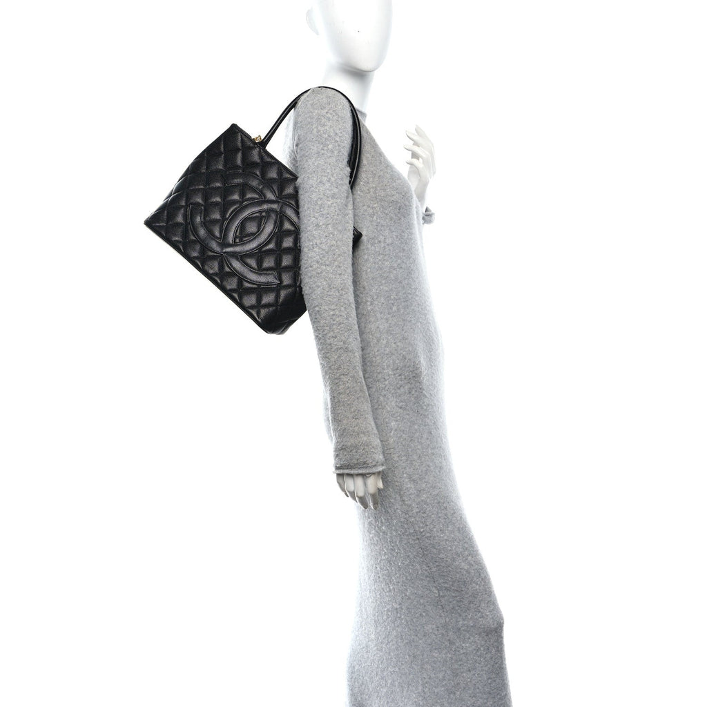 Caviar Quilted Medallion Tote Black
