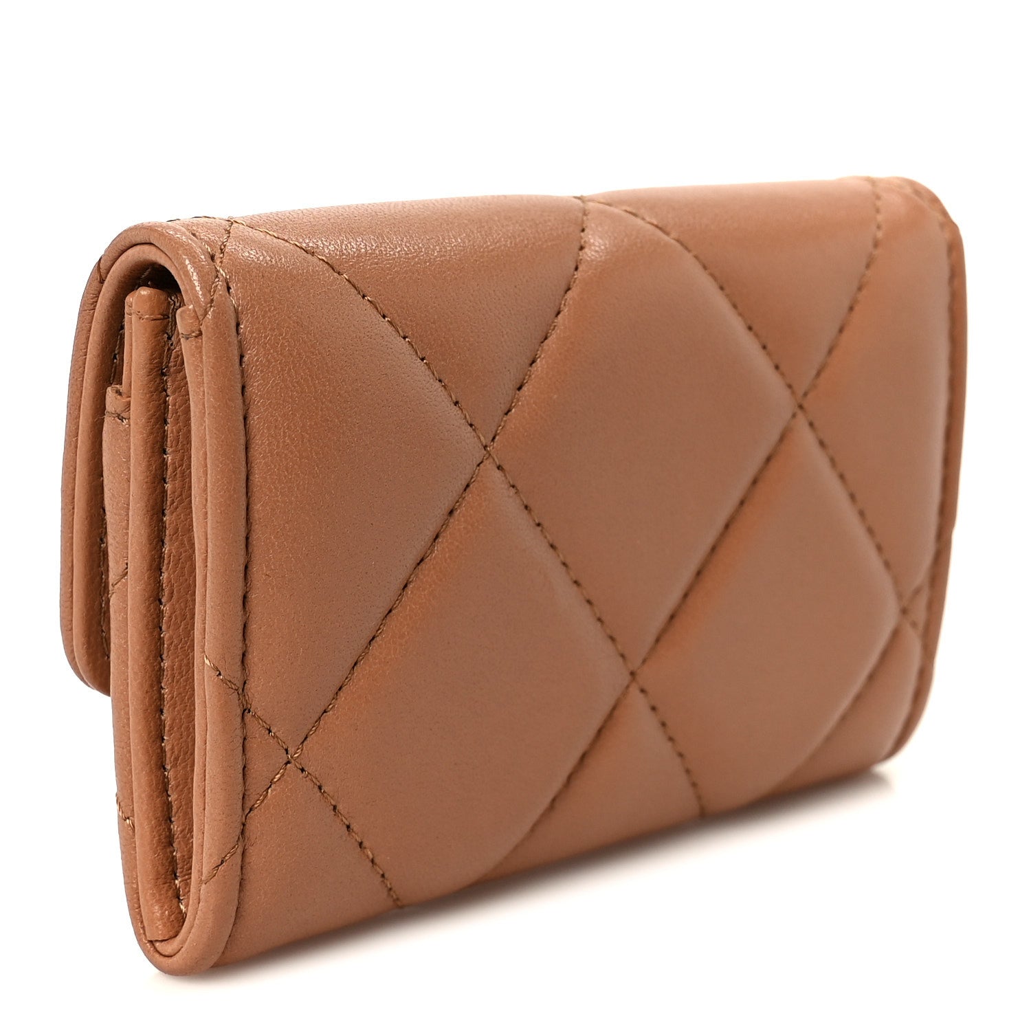 Lambskin Quilted Chanel 19 Flap  Holder Brown