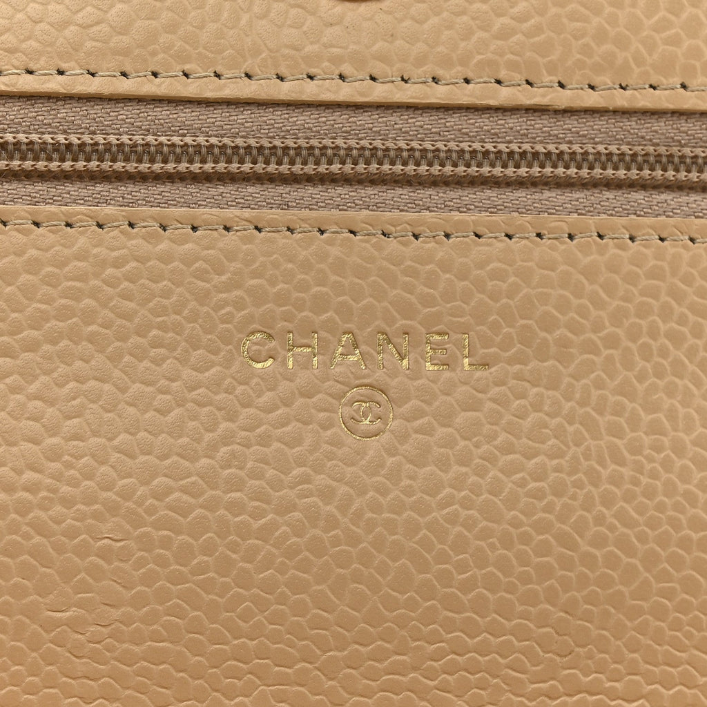 Caviar Quilted Wallet On Chain WOC Beige
