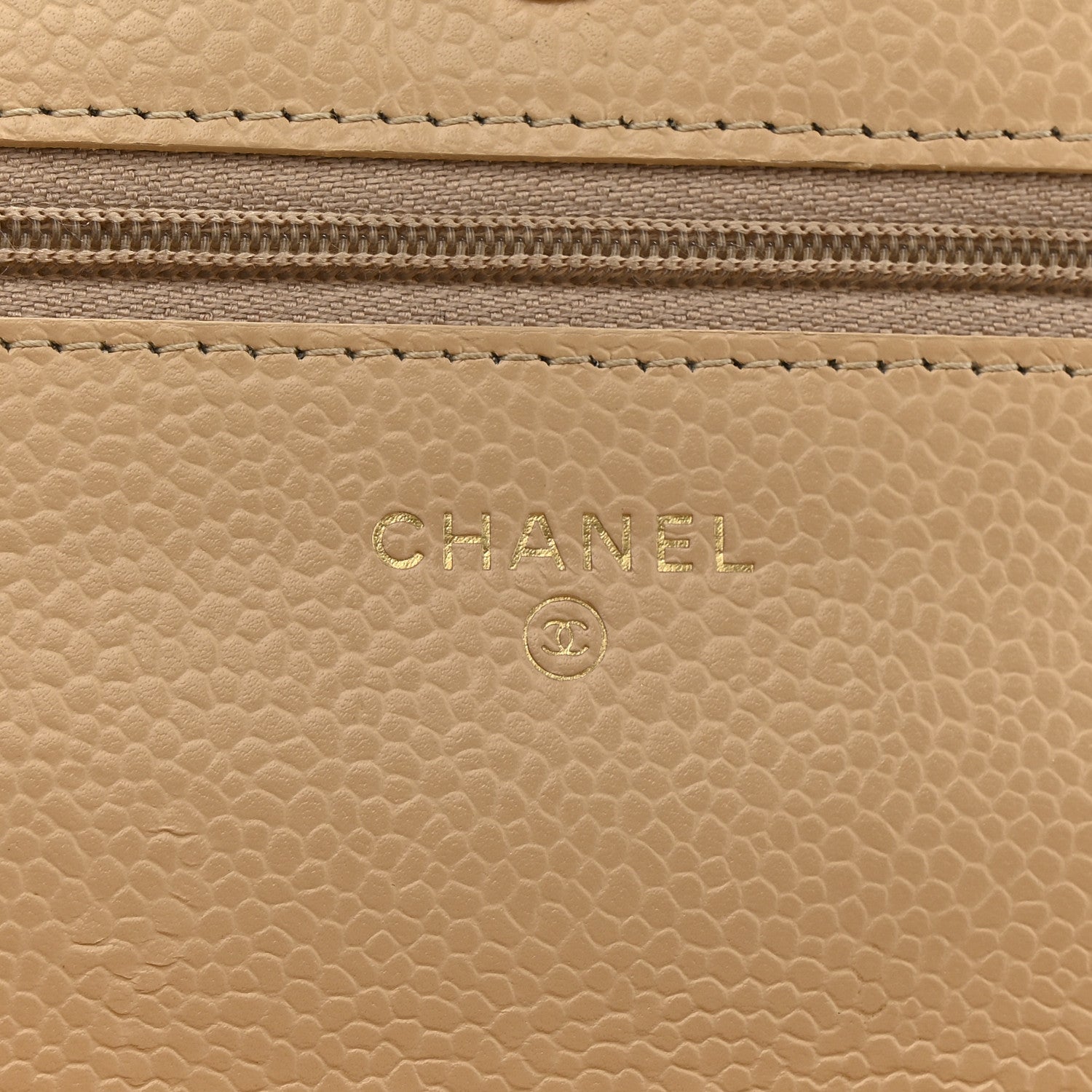 Caviar Quilted Wallet On Chain WOC Beige