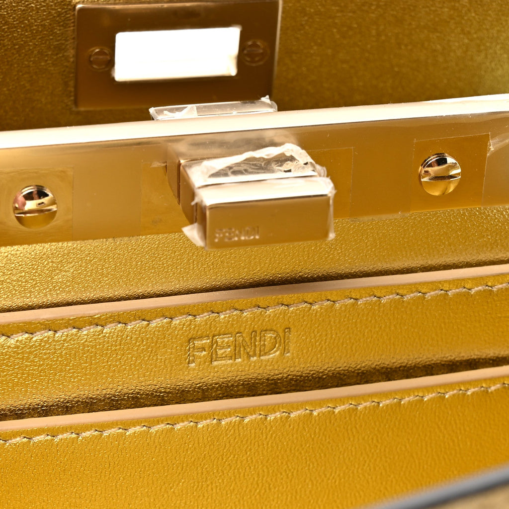 Crystal Vitello Laminato FF Petite Peekaboo I SEE U Satchel Crystal Platinum Light Gold