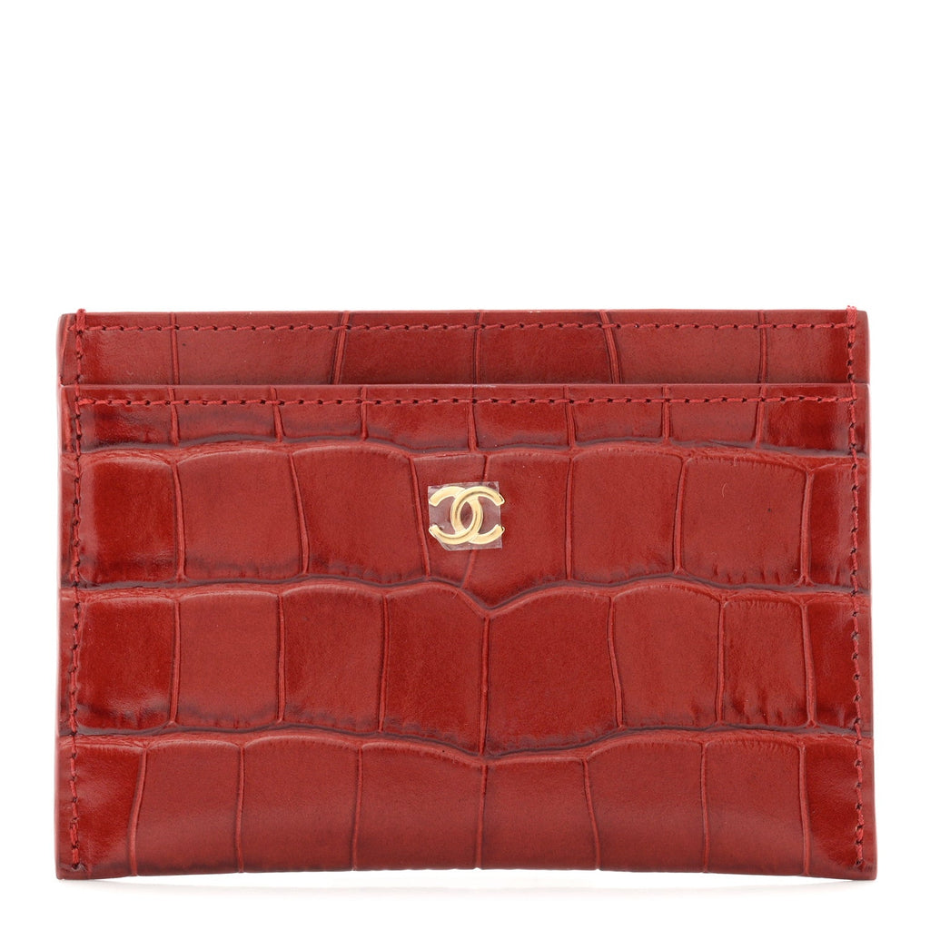 Calfskin Crocodile Embossed Crococo  Holder Burgundy