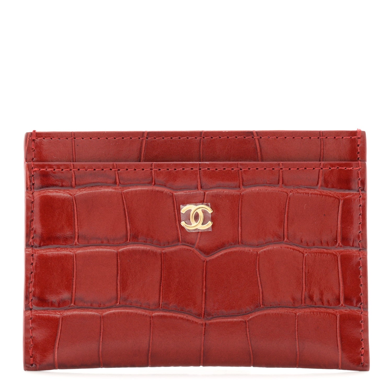 Calfskin Crocodile Embossed Crococo  Holder Burgundy