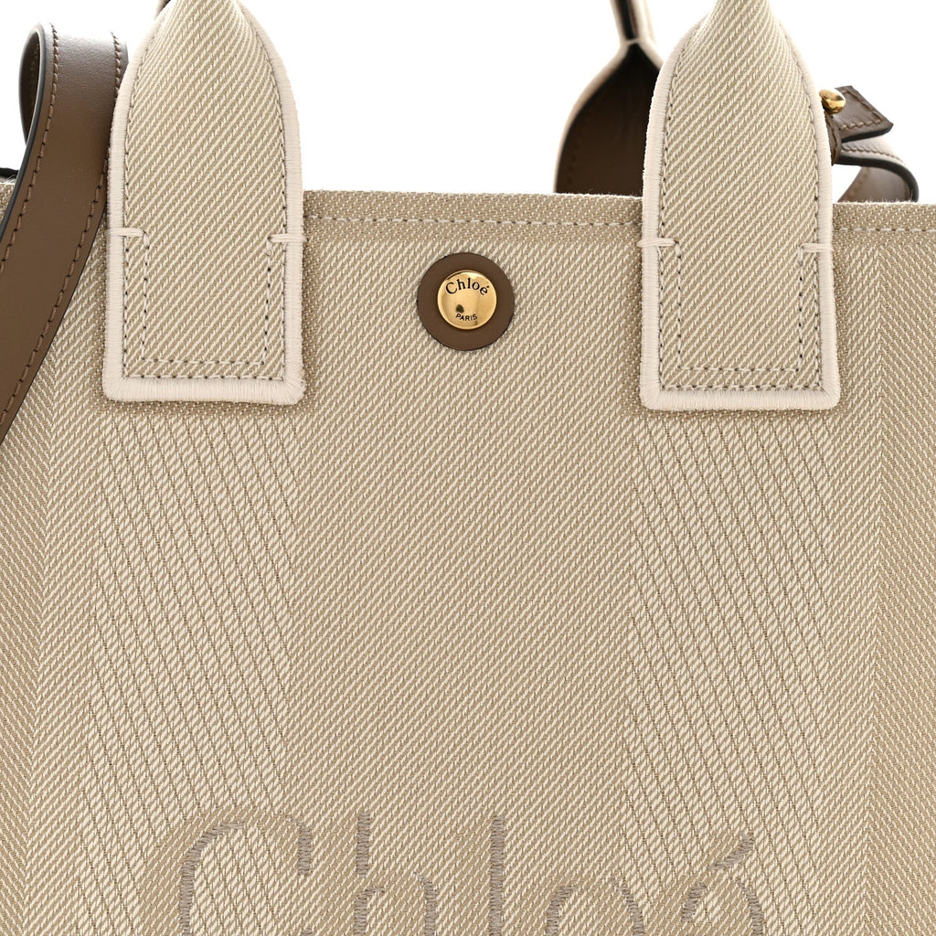Canvas Calfskin Small Logo Carry Tote Vegetal Beige