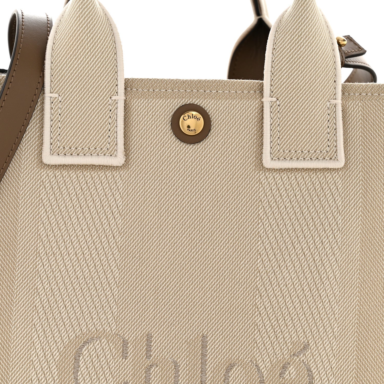 Canvas Calfskin Small Logo Carry Tote Vegetal Beige