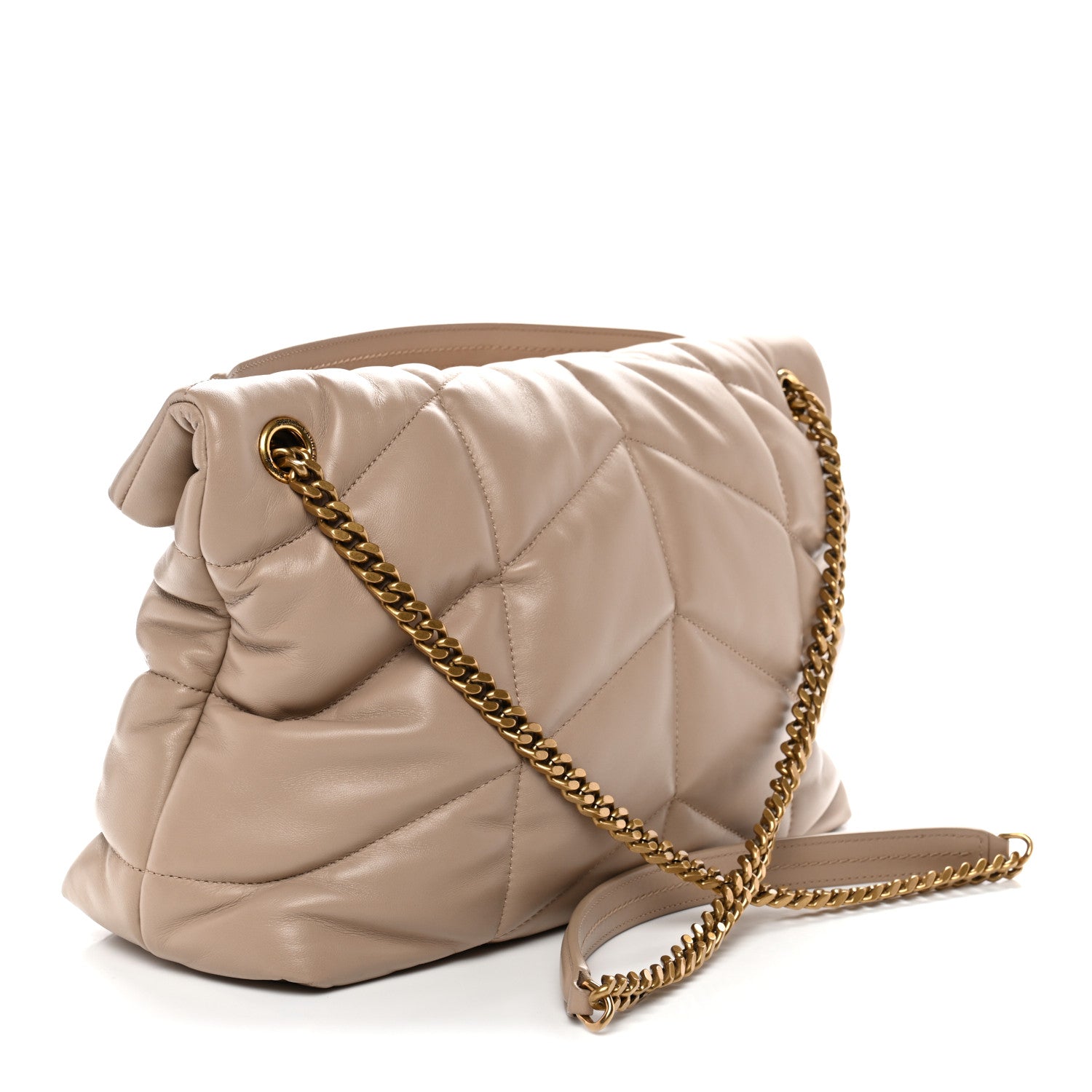 Lambskin Quilted Medium Loulou Puffer Monogram Chain Satchel Dark Beige