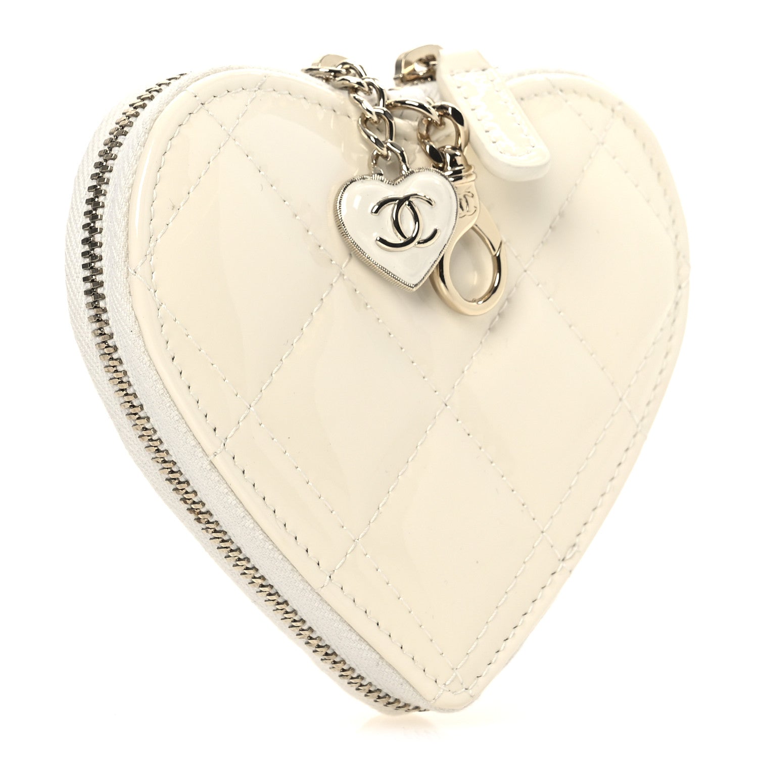 Patent Calfskin Resin Quilted CC Heart Clutch With Chain Black