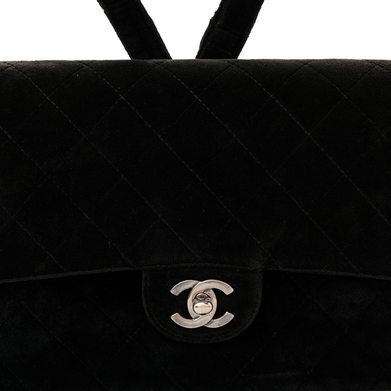 Velvet Quilted Flap Backpack Black