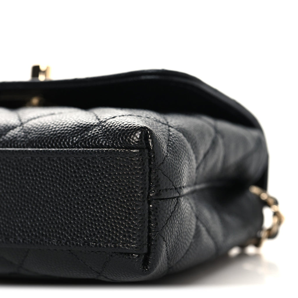 Caviar Quilted Coco Handle Clutch With Chain Black