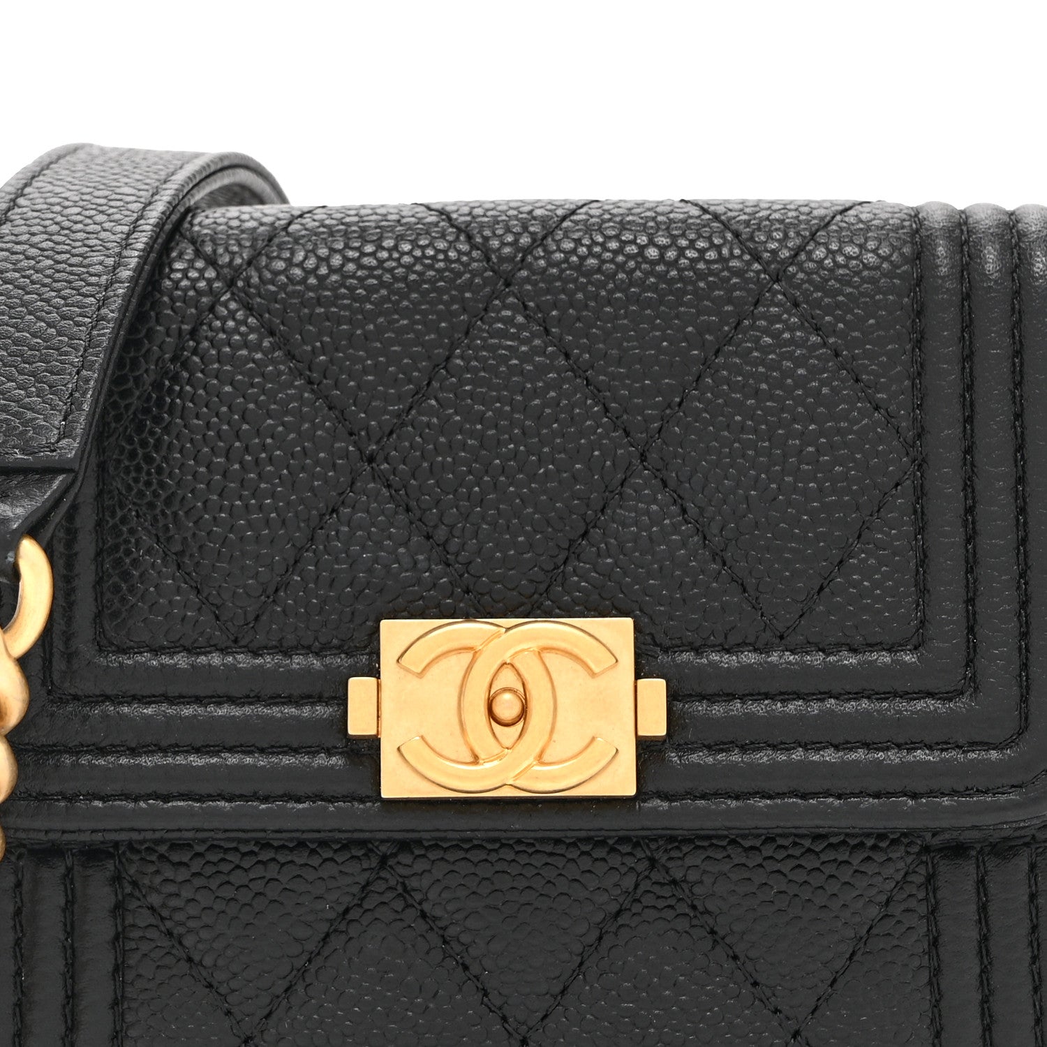 Caviar Quilted Boy  Holder On Chain Black