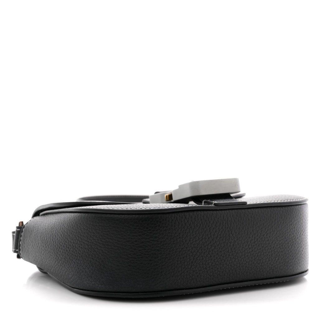 Grained Calfskin Saddle Messenger Bag With Strap Black