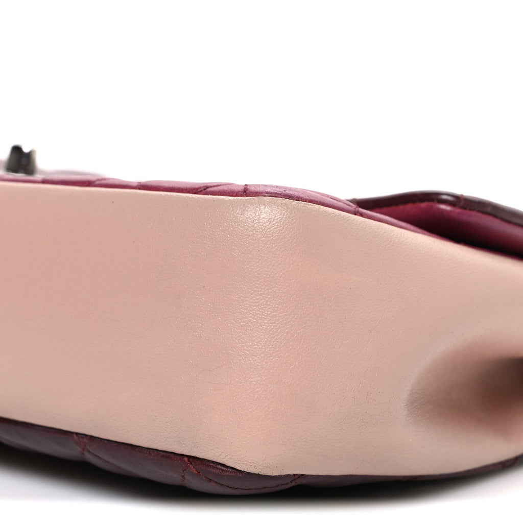 Lambskin Quilted Medium Tri-Color Flap Burgundy Dark Pink