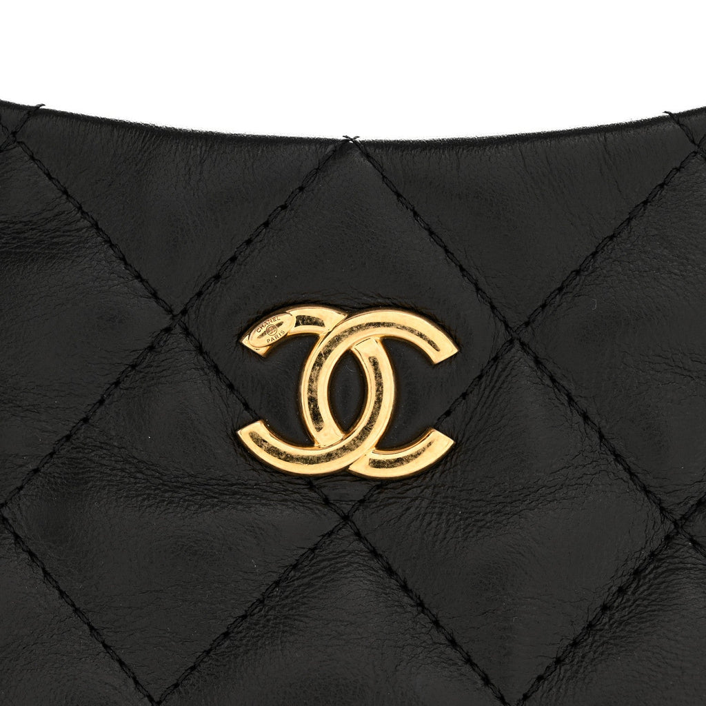 Lambskin Quilted CC Links Hobo Black