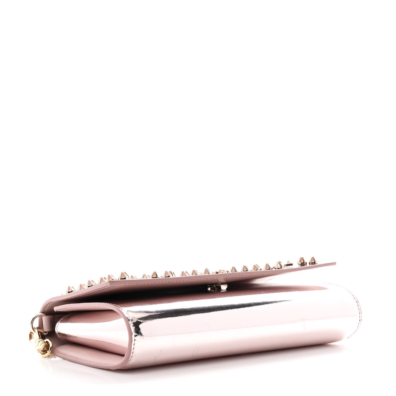 Metallic Patent Calfskin Spikes Loubinthesky Paloma Clutch Pink
