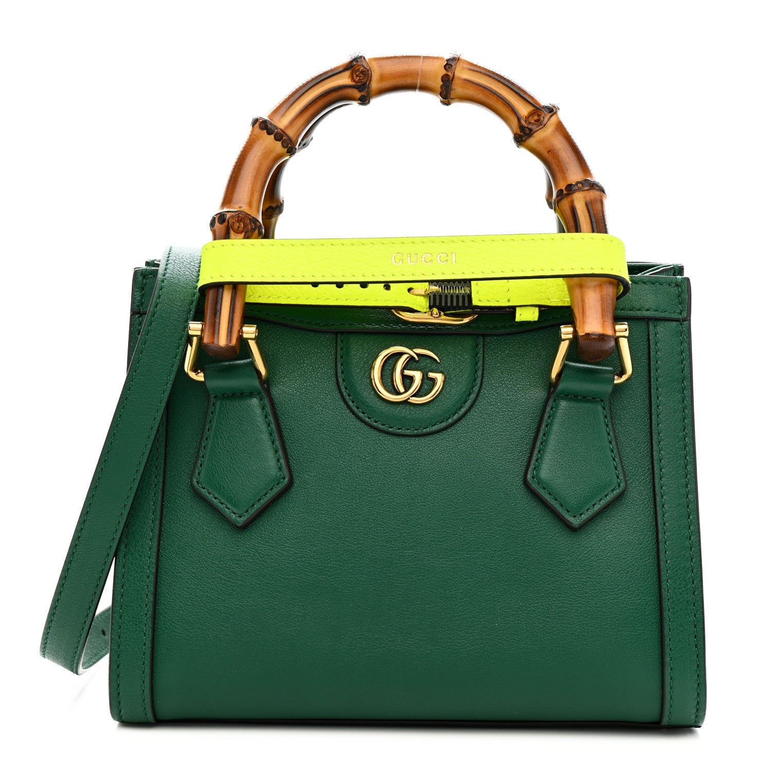 Wonka Grain Calfskin Mini Diana Tote Bag Green Yellow Fluo
