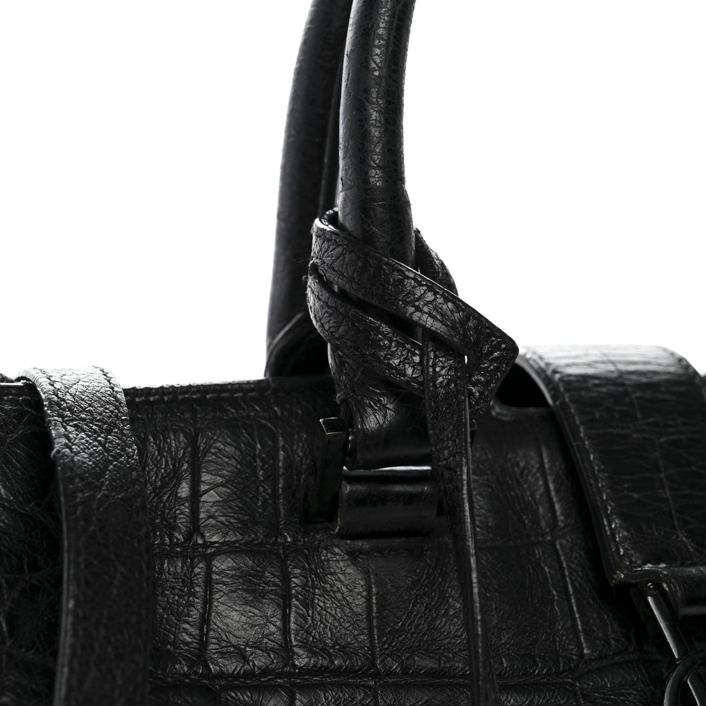 Calfskin Crocodile Embossed Small Monogram Cabas Black