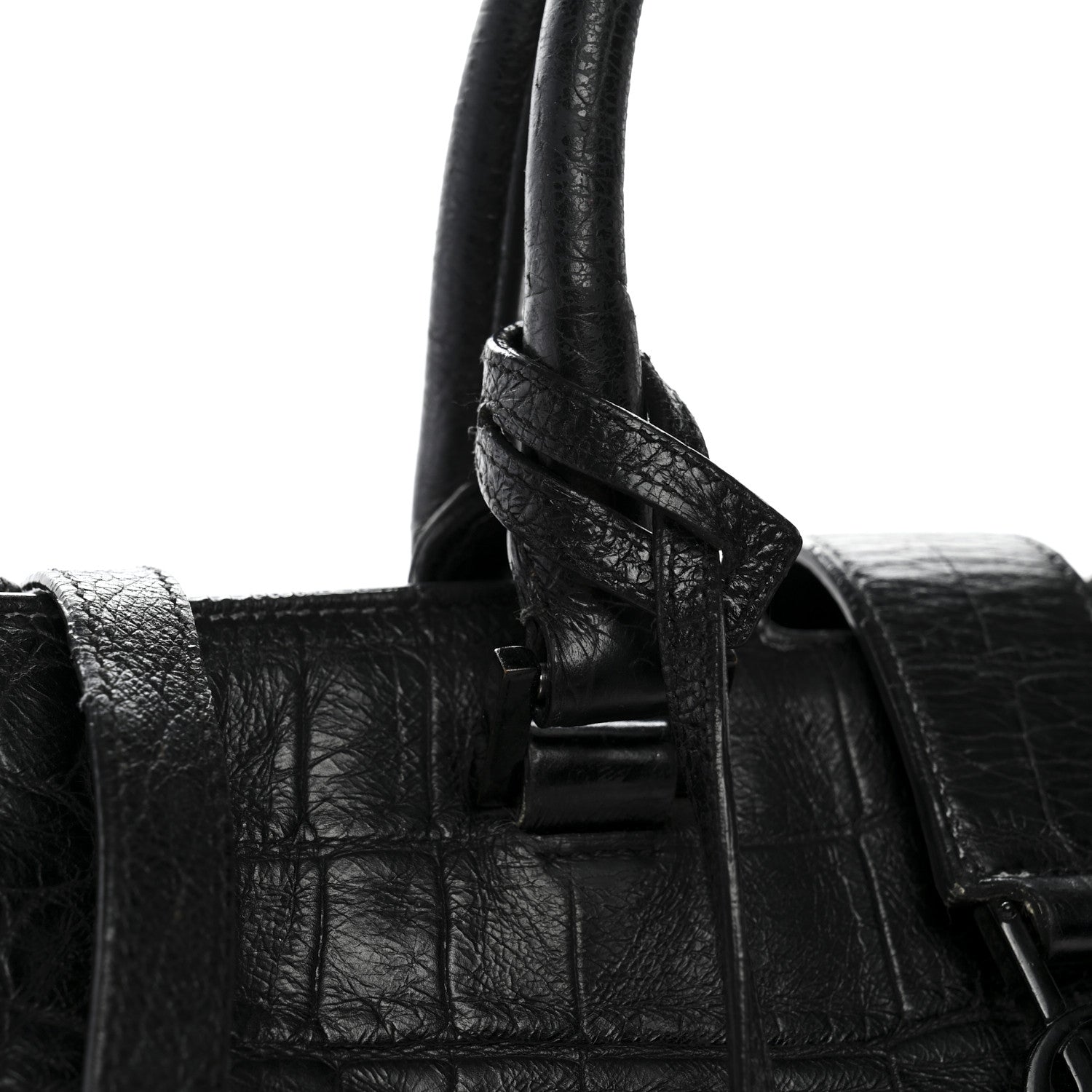 Calfskin Crocodile Embossed Small Monogram Cabas Black