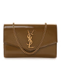 Patent Calfskin Uptown Chain Wallet Taupe