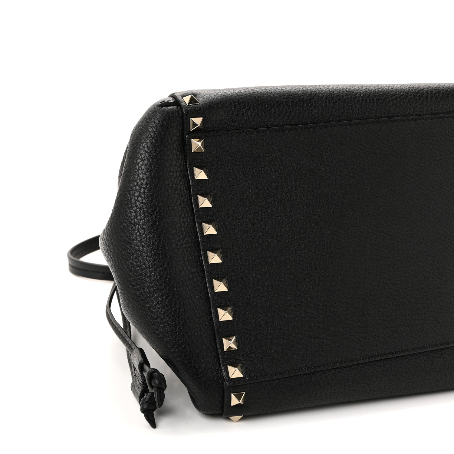 Grained Calfskin Rockstud Double Handle Cinch Tote Black
