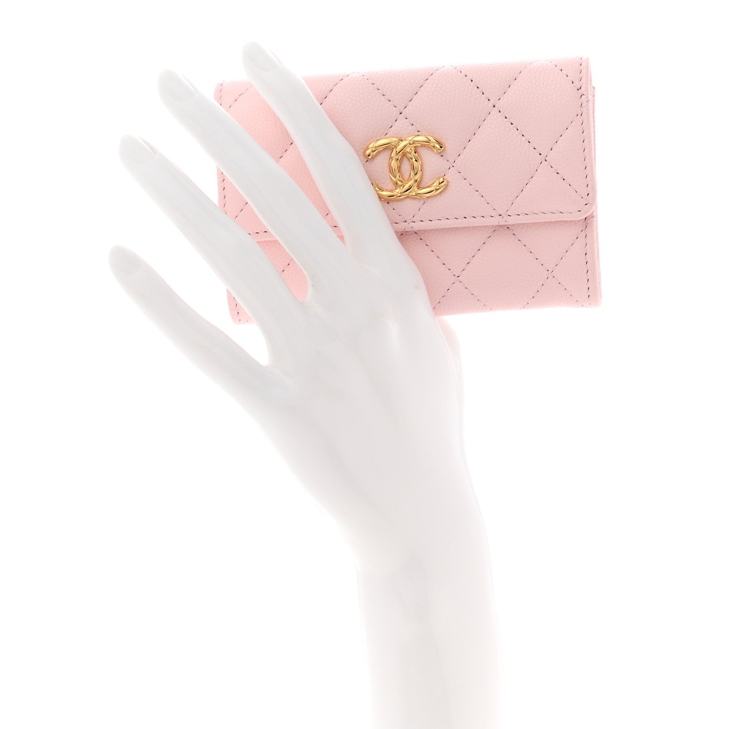 Caviar Quilted CC Flap  Holder Rose