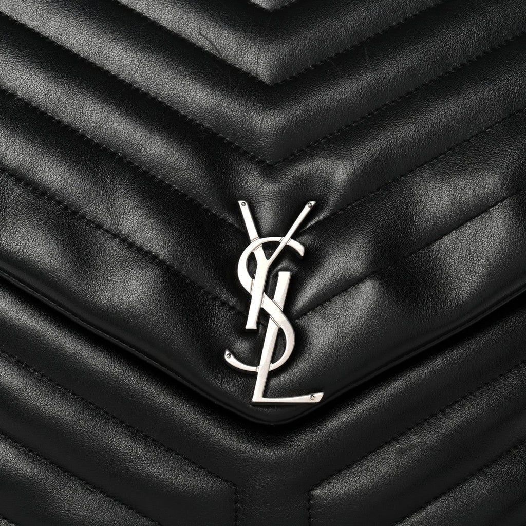 Calfskin Y Quilted Monogram Large Loulou Chain Satchel Black