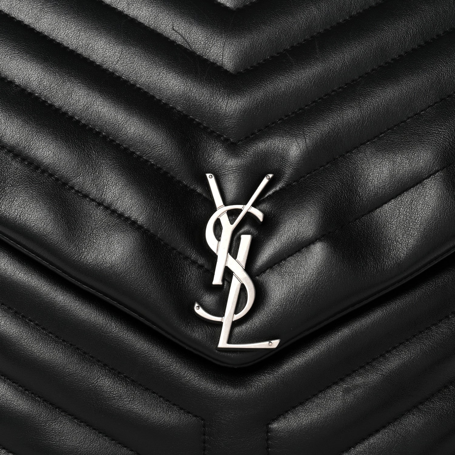 Calfskin Y Quilted Monogram Large Loulou Chain Satchel Black