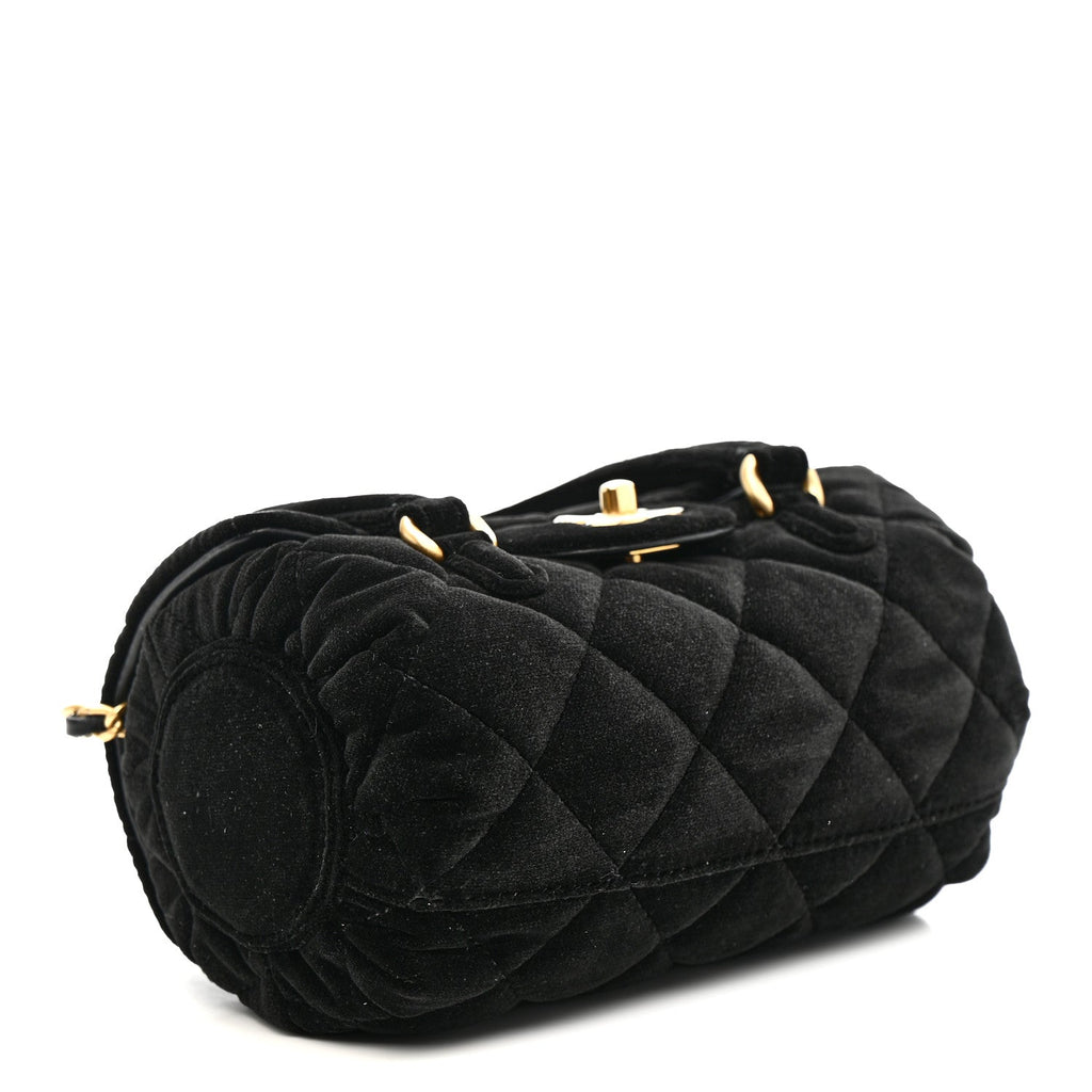 Velvet Quilted Mini Top Handle Flap Black